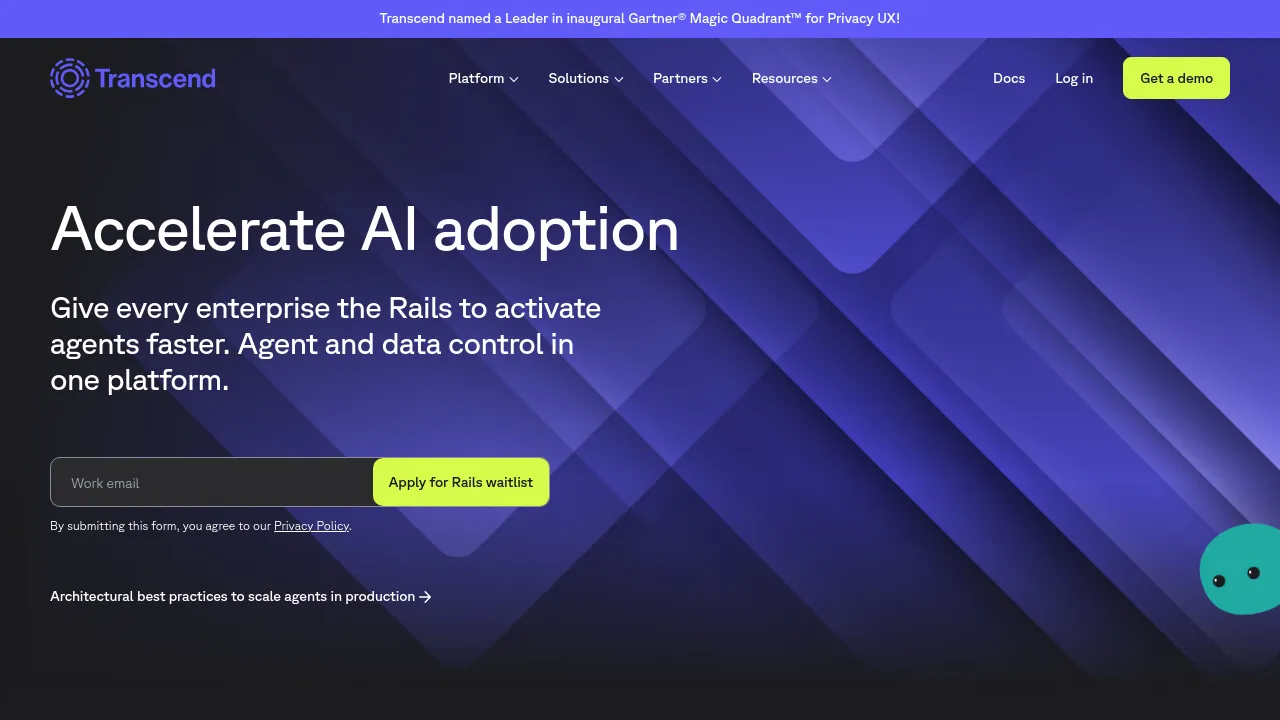 Screenshot of Transcend website