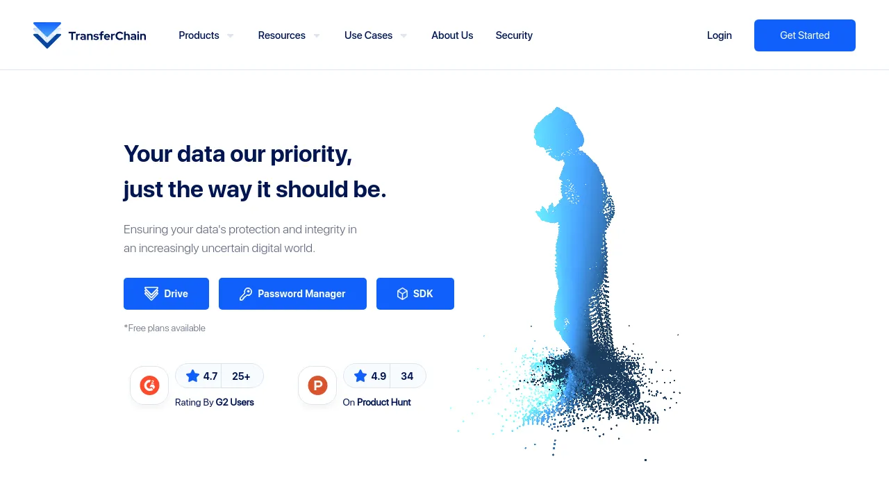 Screenshot of TransferChain website