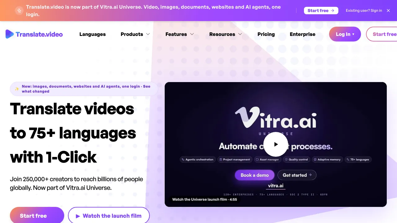 Screenshot of Translate.Video website