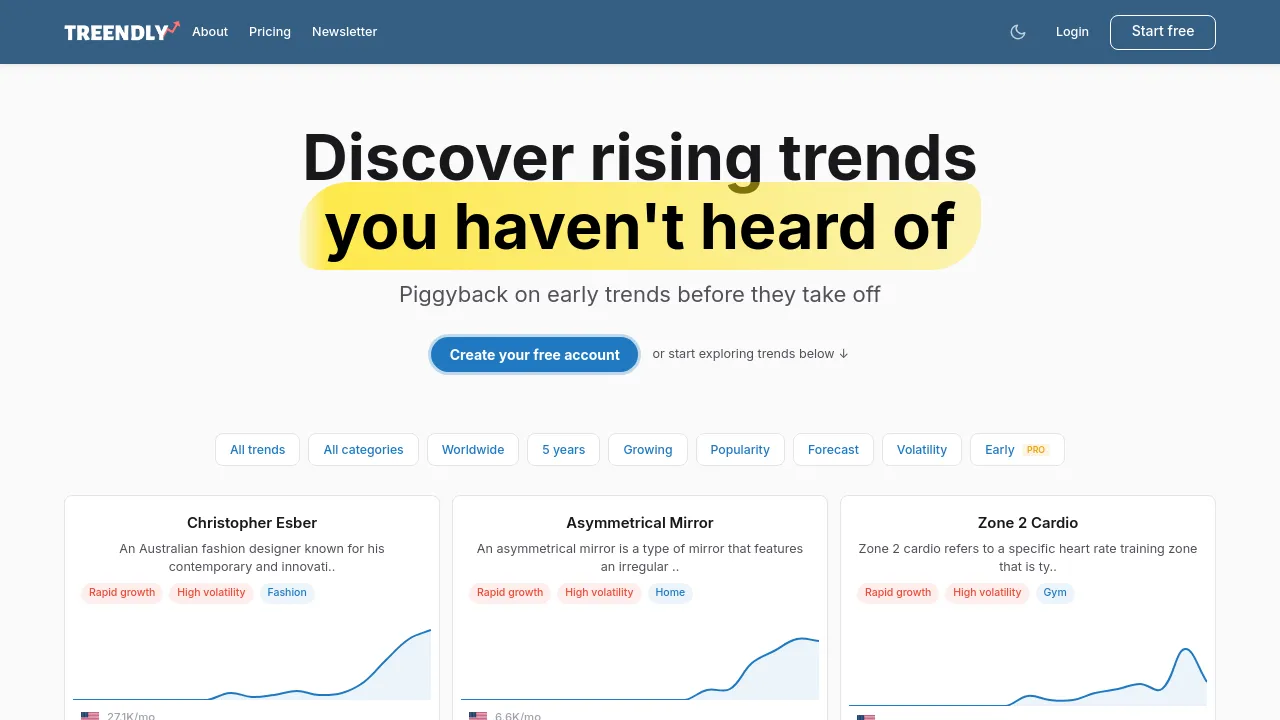 Screenshot of Treendly website