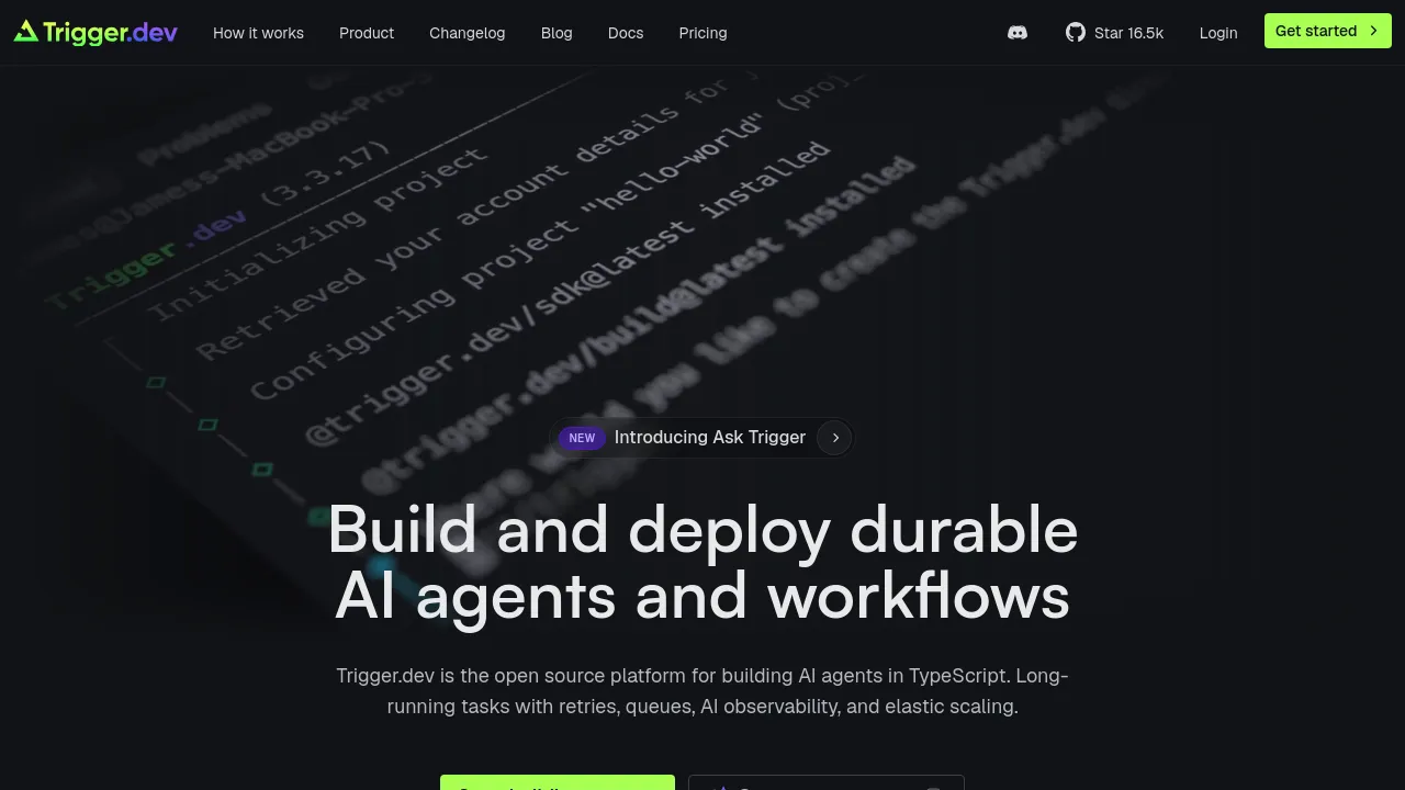 Screenshot of Trigger.dev website