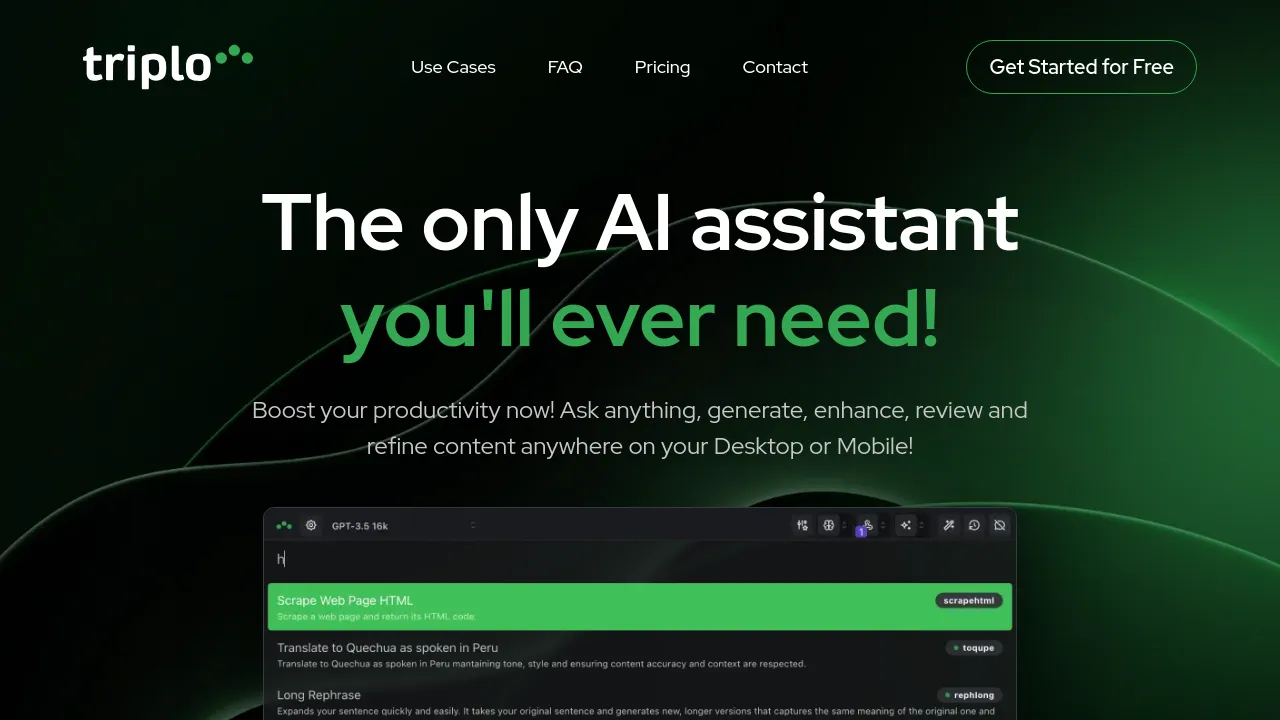 Screenshot of the Triplo AI website
