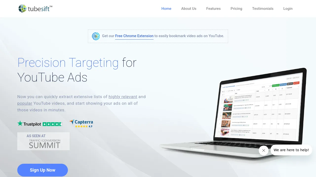 Screenshot of TubeSift website
