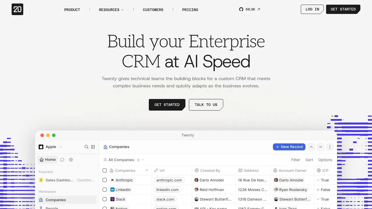 Screenshot of twenty website