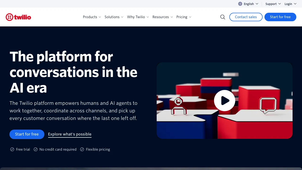 Screenshot of the Twilio website