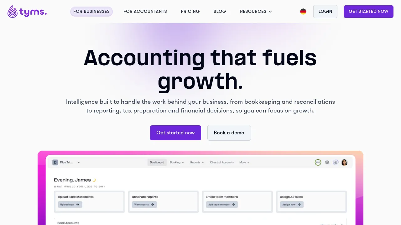 Screenshot of Tyms website