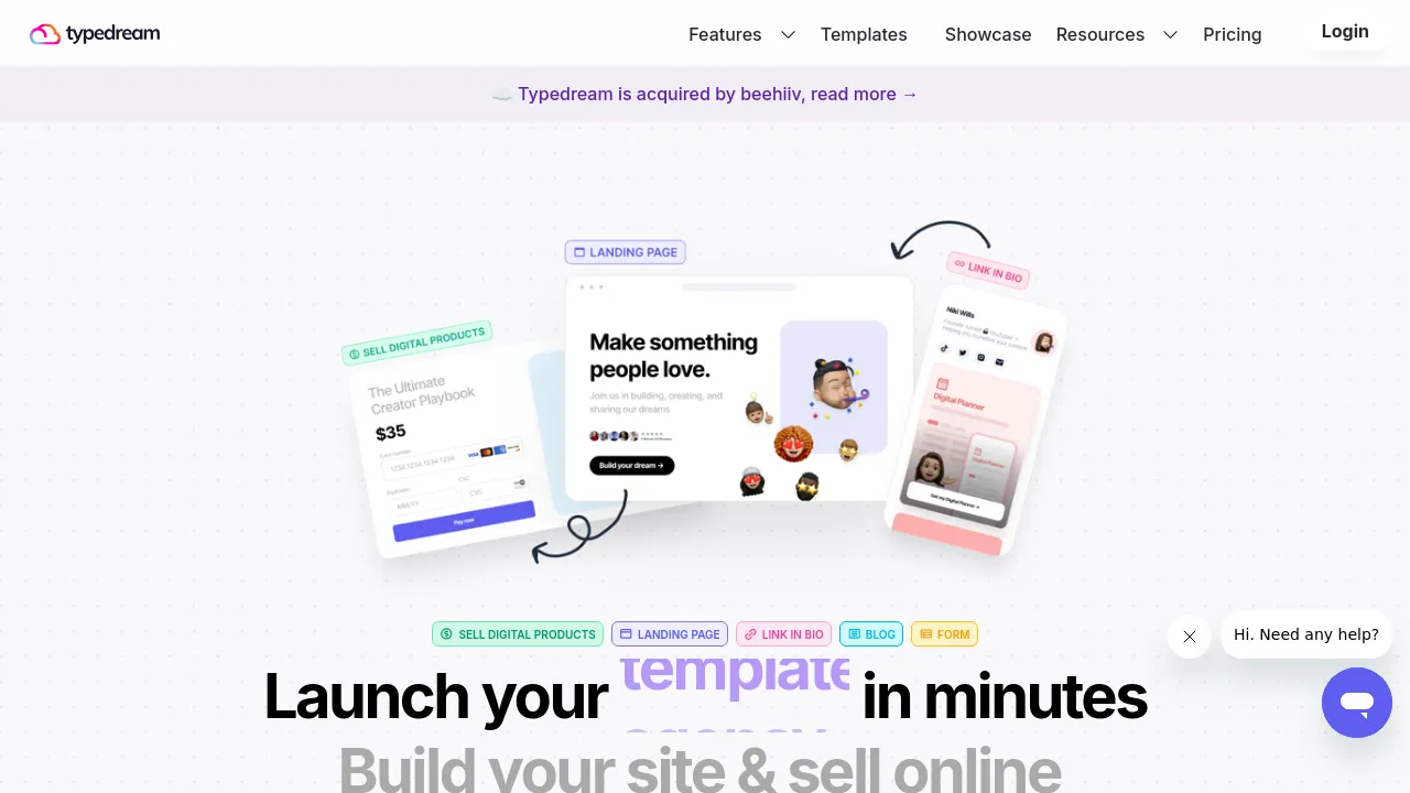 Screenshot of Typedream website