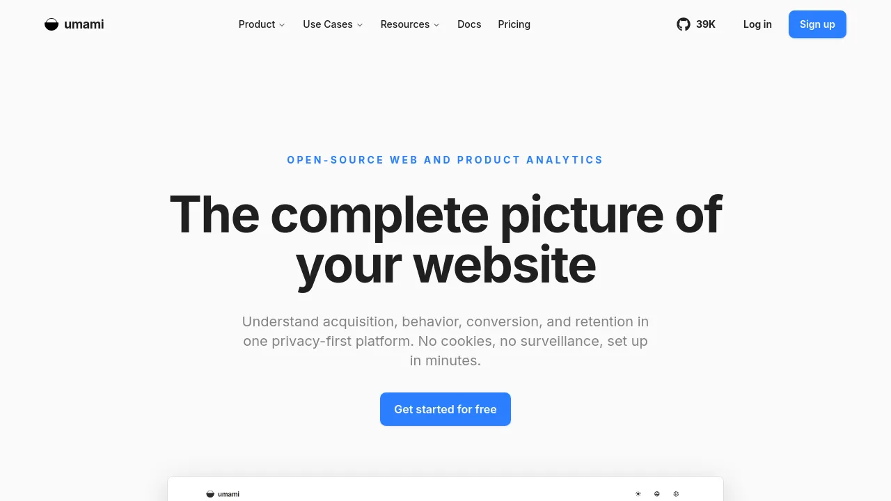 Screenshot of Umami website