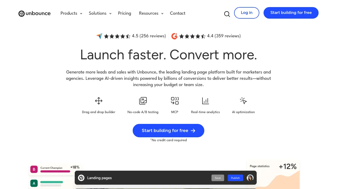Screenshot of Unbounce website