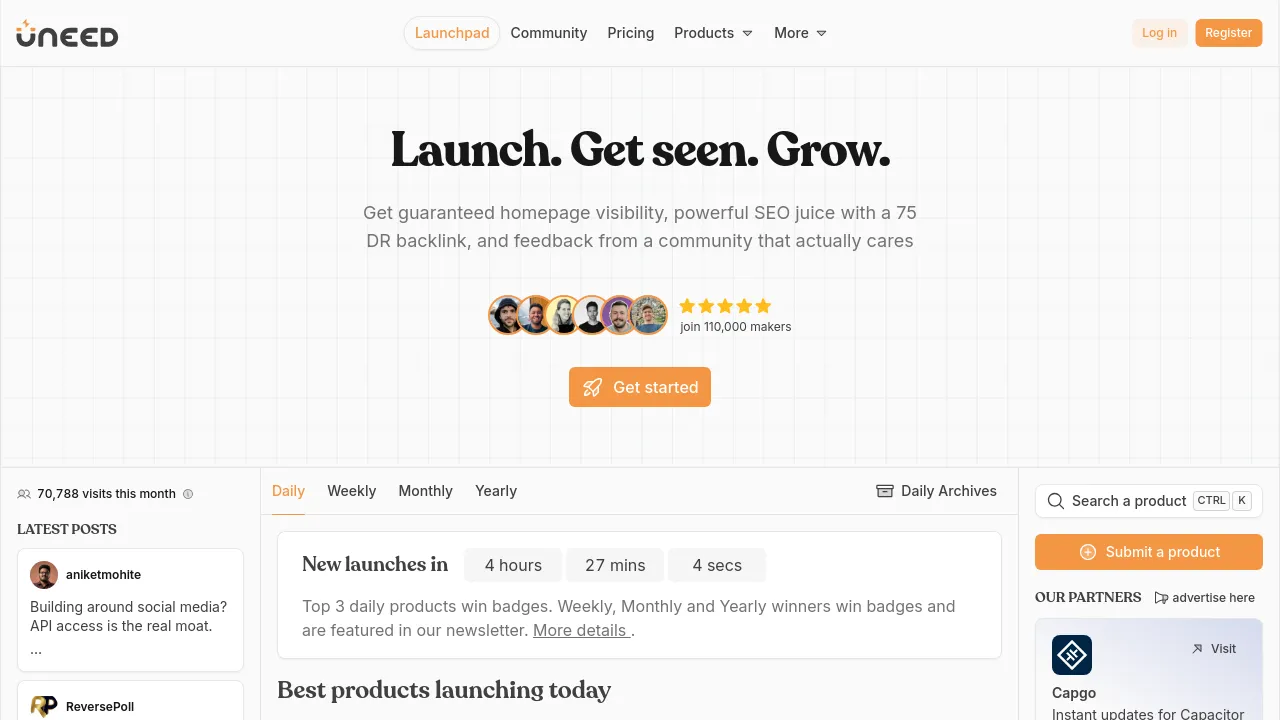 Screenshot of the Uneed website