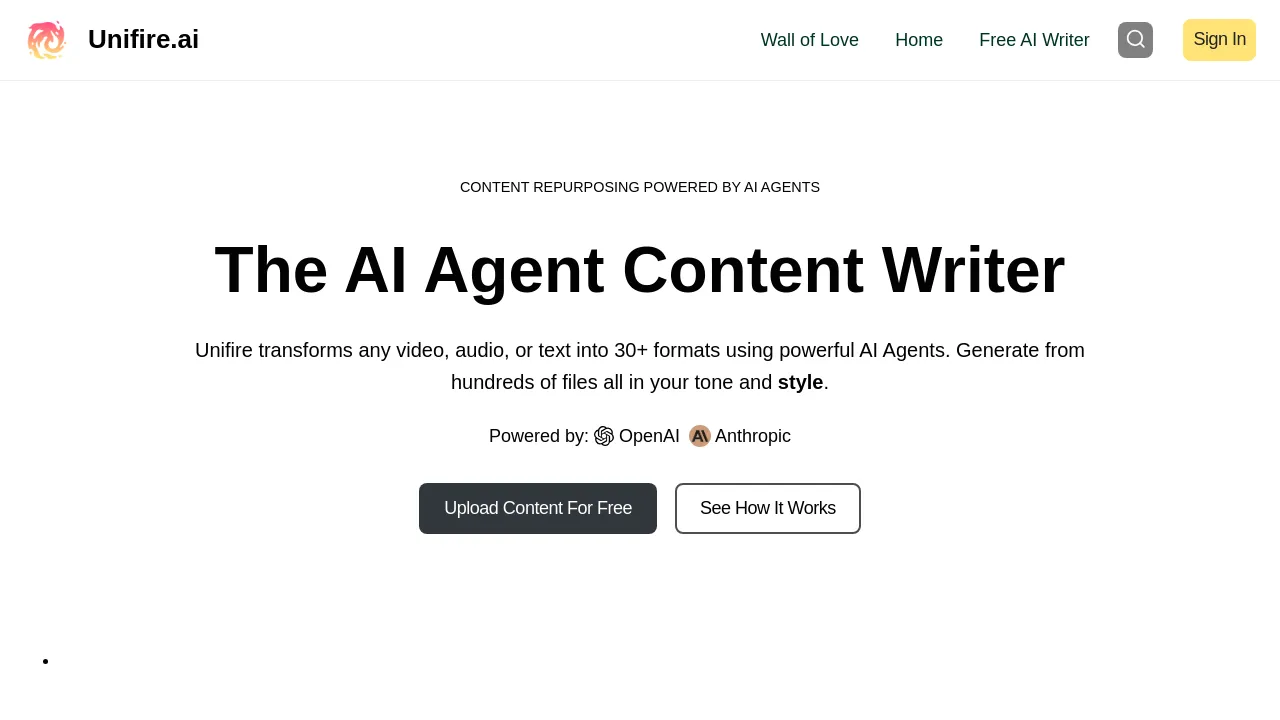 Screenshot of Unifire.ai website