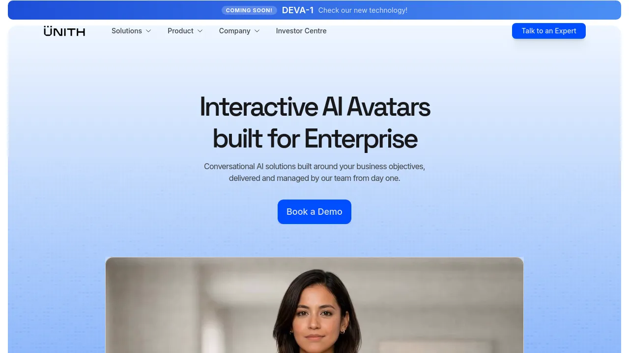 Screenshot of UNITH Digital Humans website