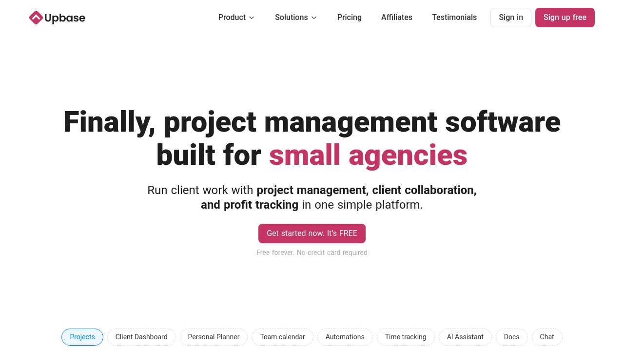 Screenshot of Upbase website