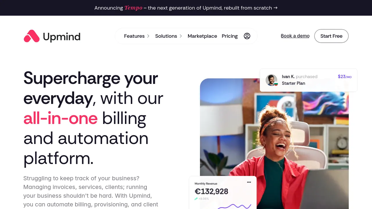 Screenshot of Upmind website
