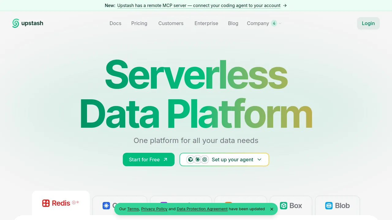 Screenshot of Upstash website