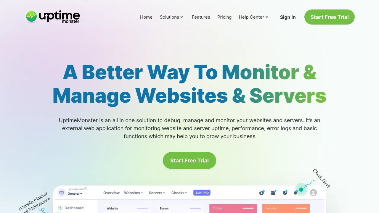 Screenshot of UptimeMonster website