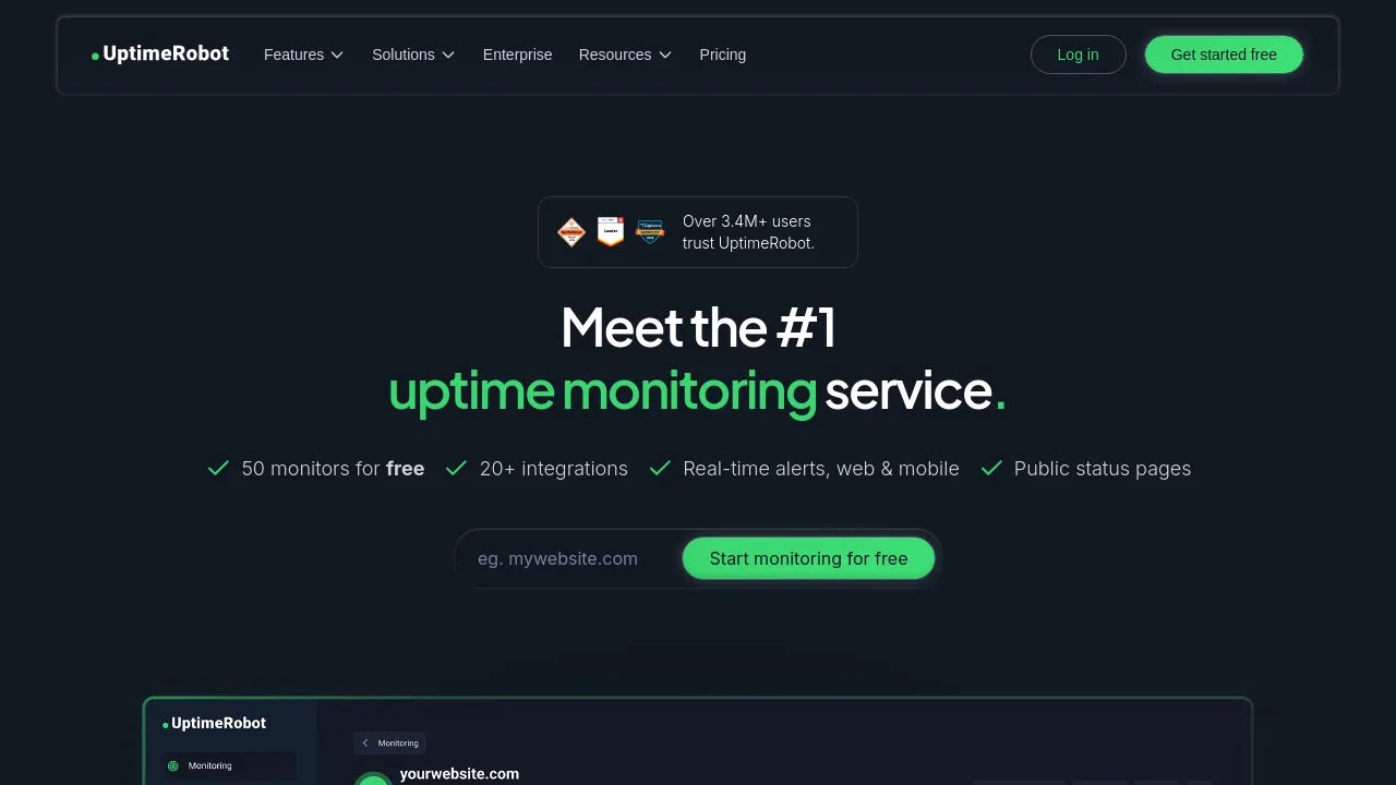 Screenshot of UptimeRobot website