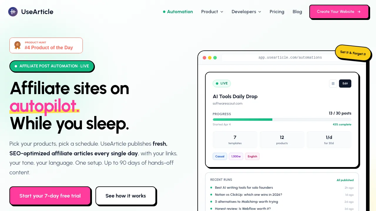 Screenshot of UseArticle website