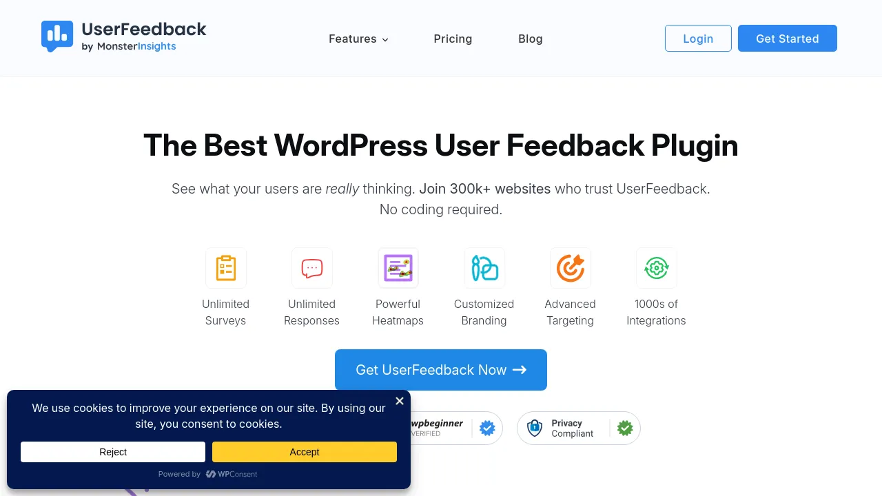 Screenshot of UserFeedback website