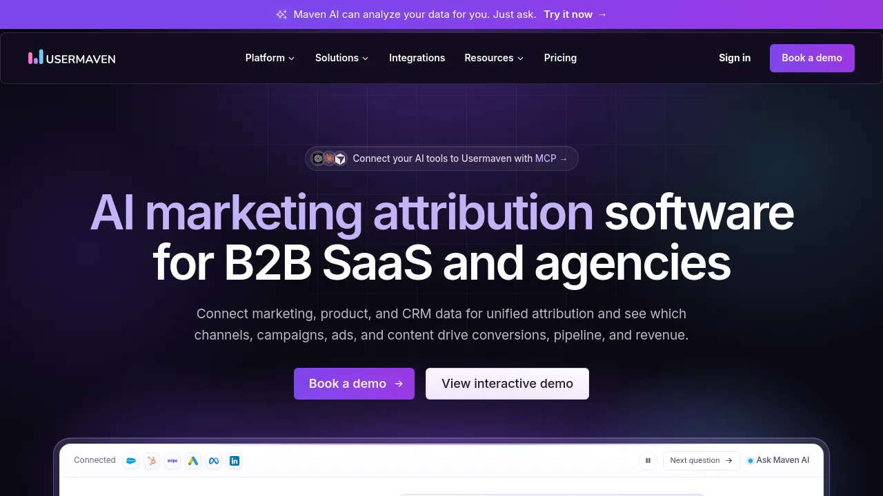 Screenshot of Usermaven website
