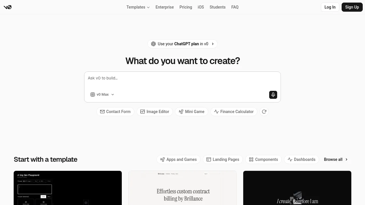 Screenshot of v0 website