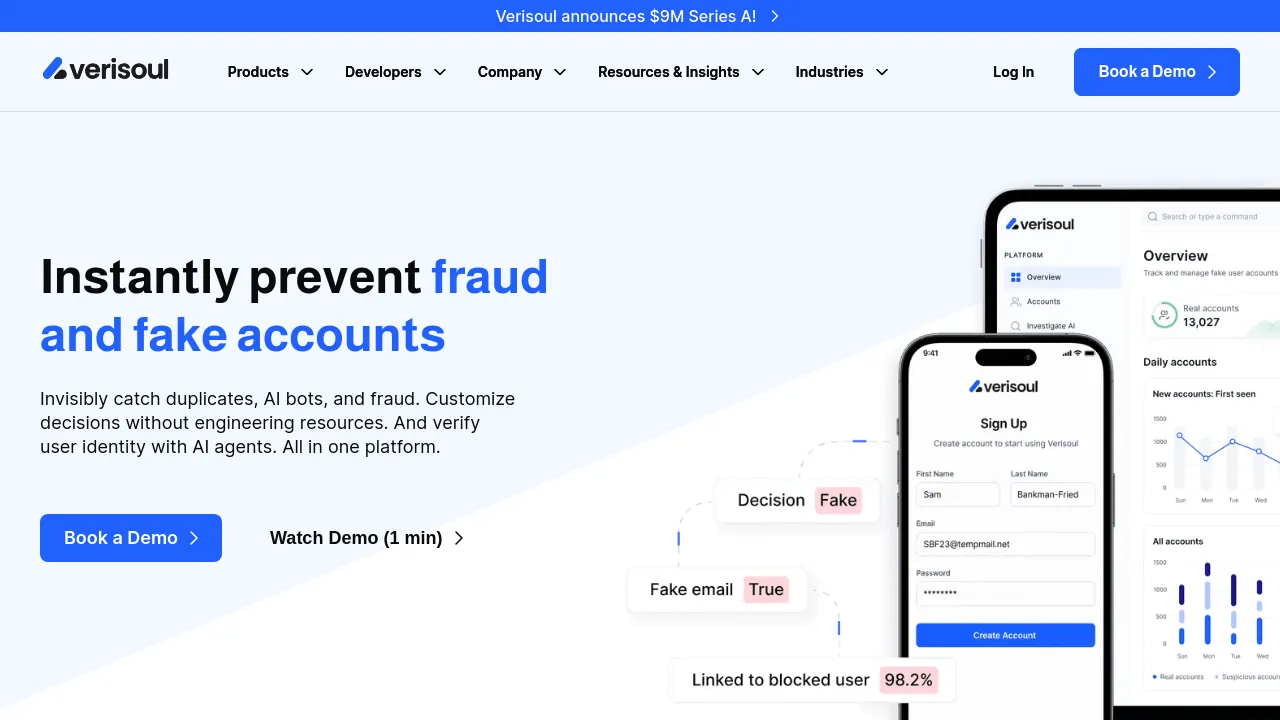 Screenshot of Verisoul website