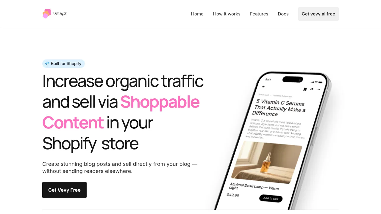 Screenshot of vevy.ai website