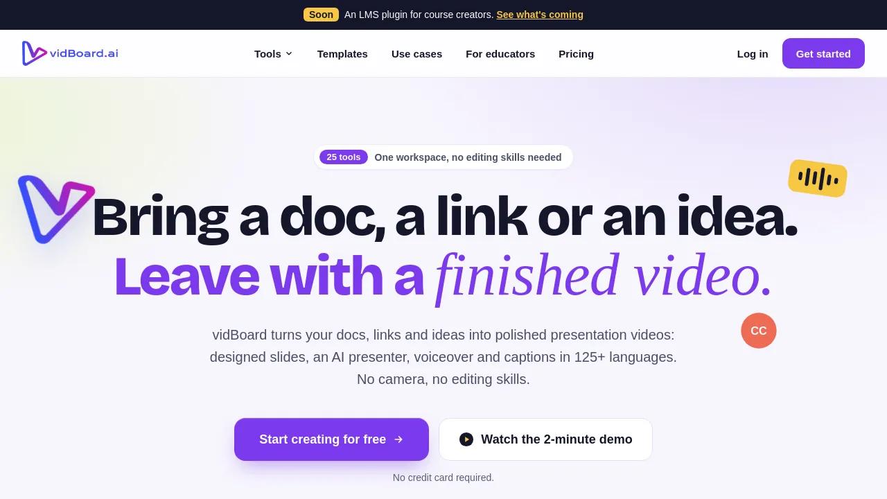 Screenshot of vidBoard website