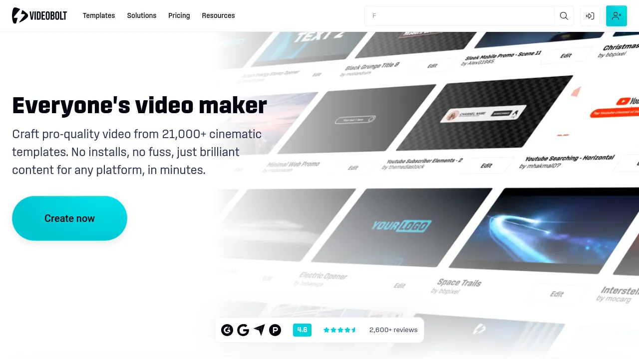 Screenshot of Videobolt website