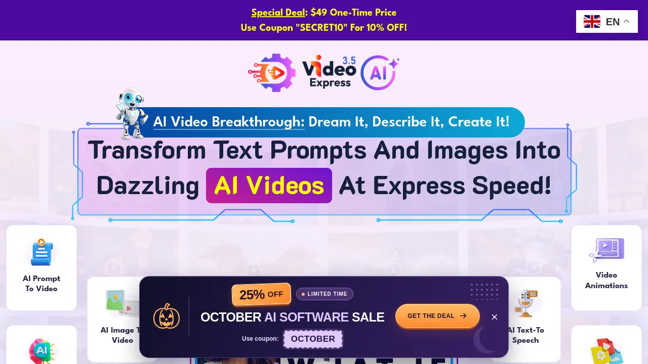 Screenshot of the VideoExpress.ai website