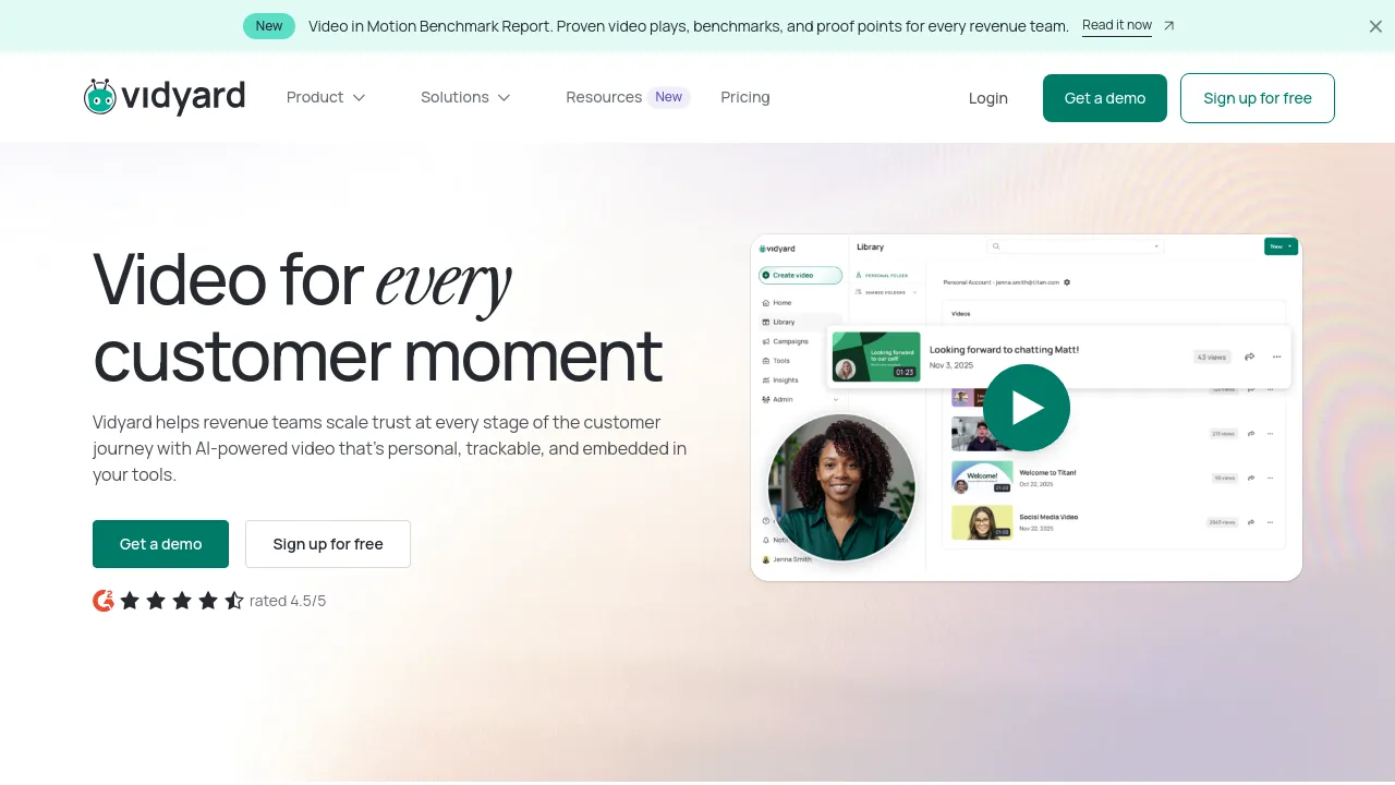 Screenshot of Vidyard website