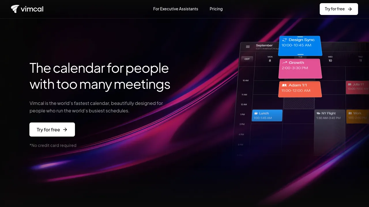 Screenshot of Vimcal website
