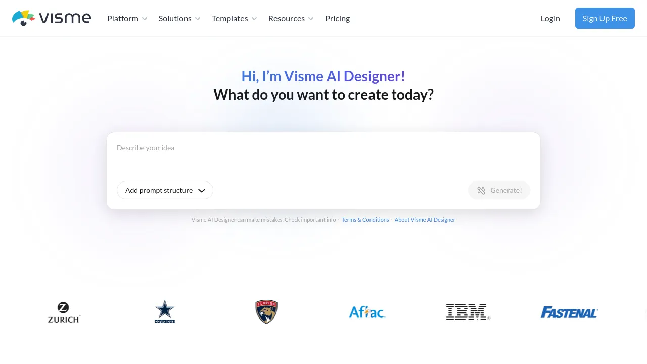 Screenshot of Visme website