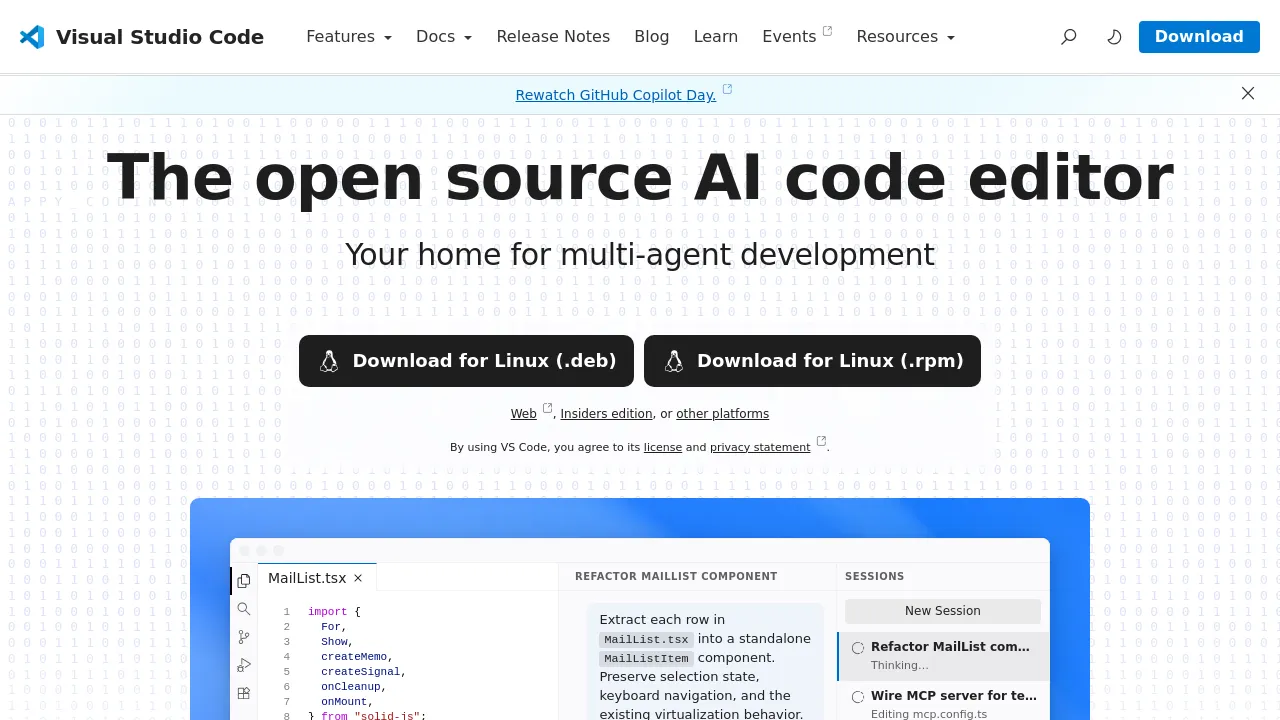 Screenshot of Visual Studio Code website