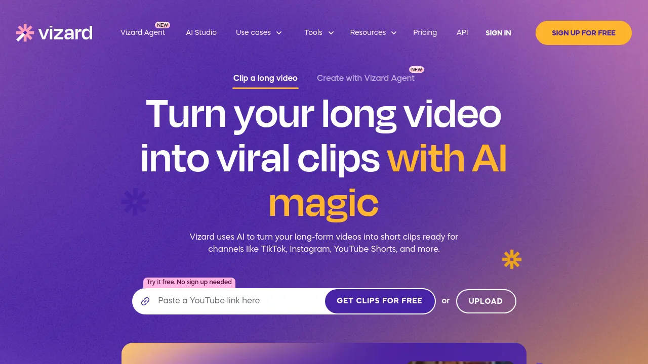 Screenshot of Vizard website
