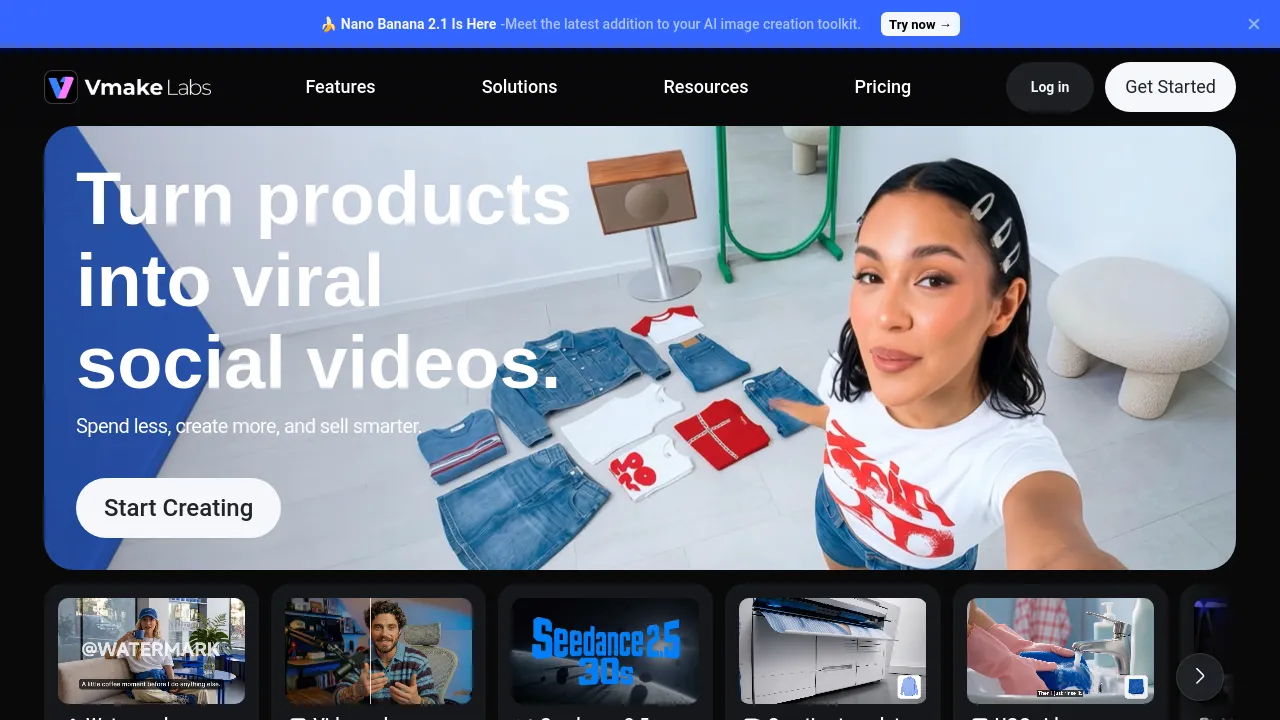 Screenshot of Vmake AI website