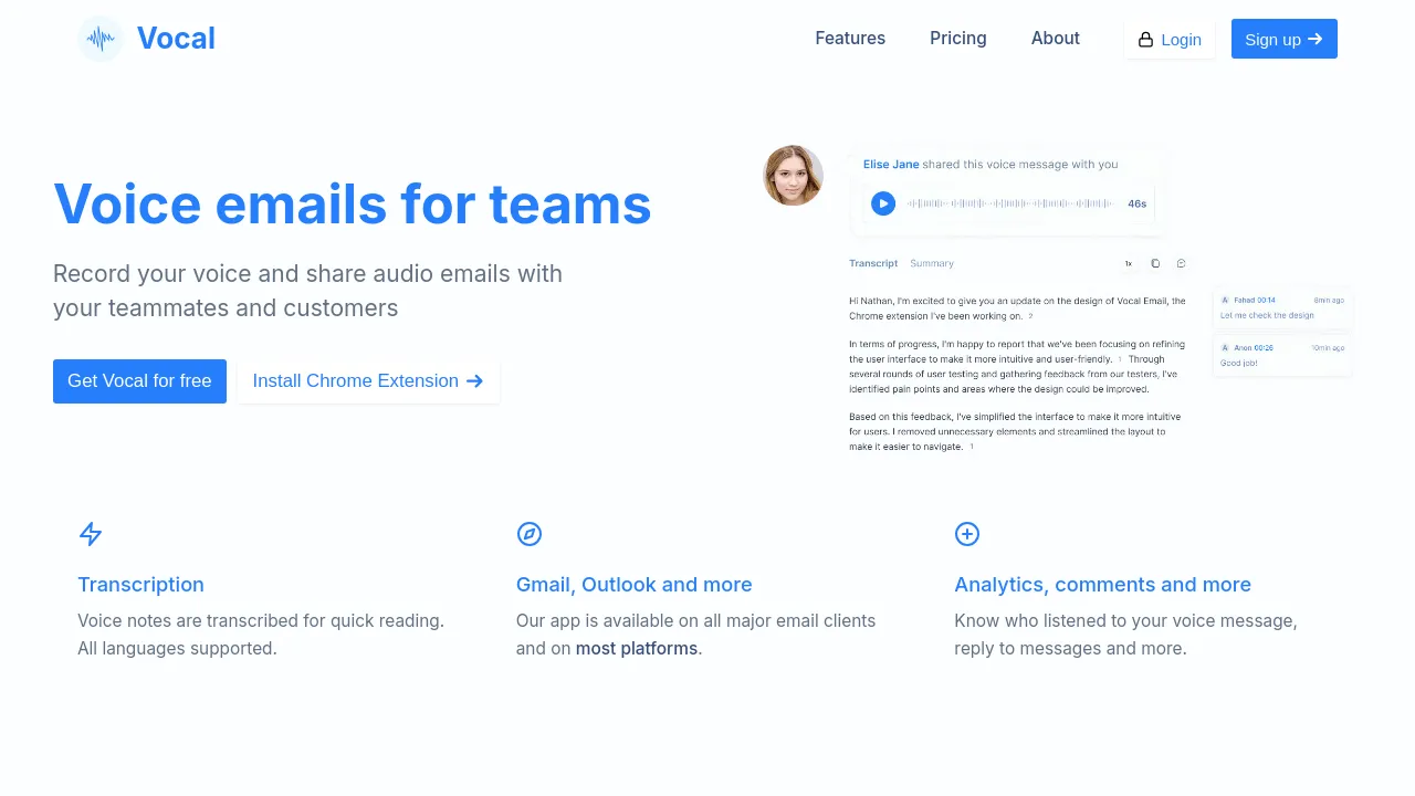 Screenshot of Vocal website