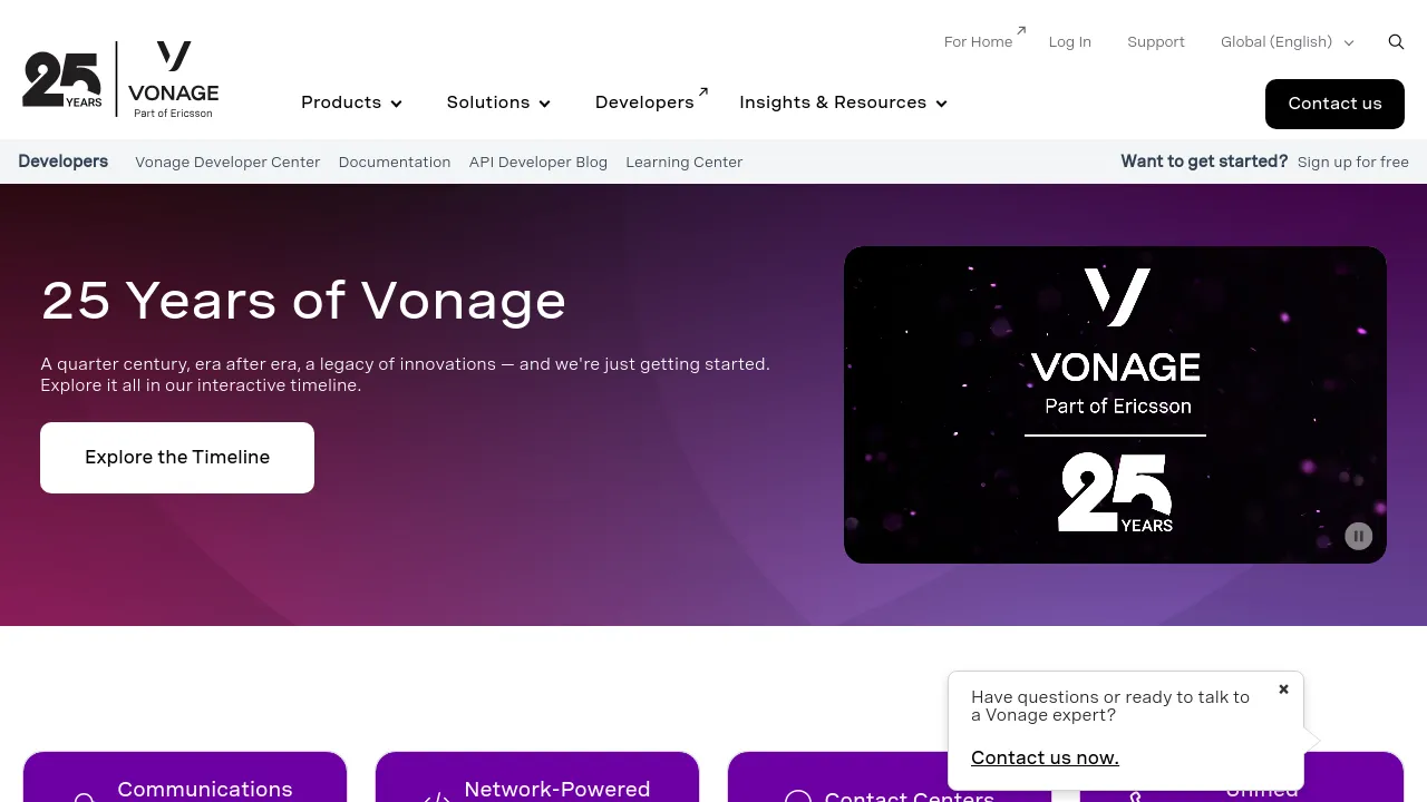 Screenshot of Vonage website