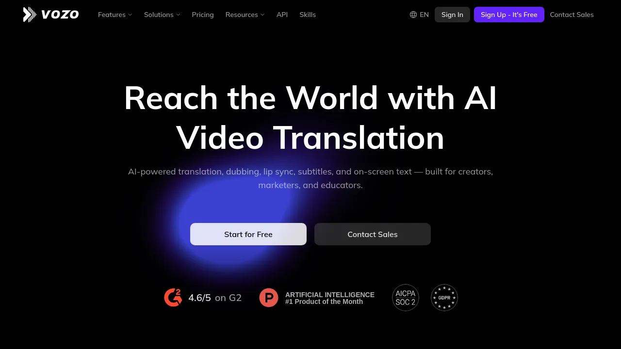 Screenshot of Vozo AI Video Editor website