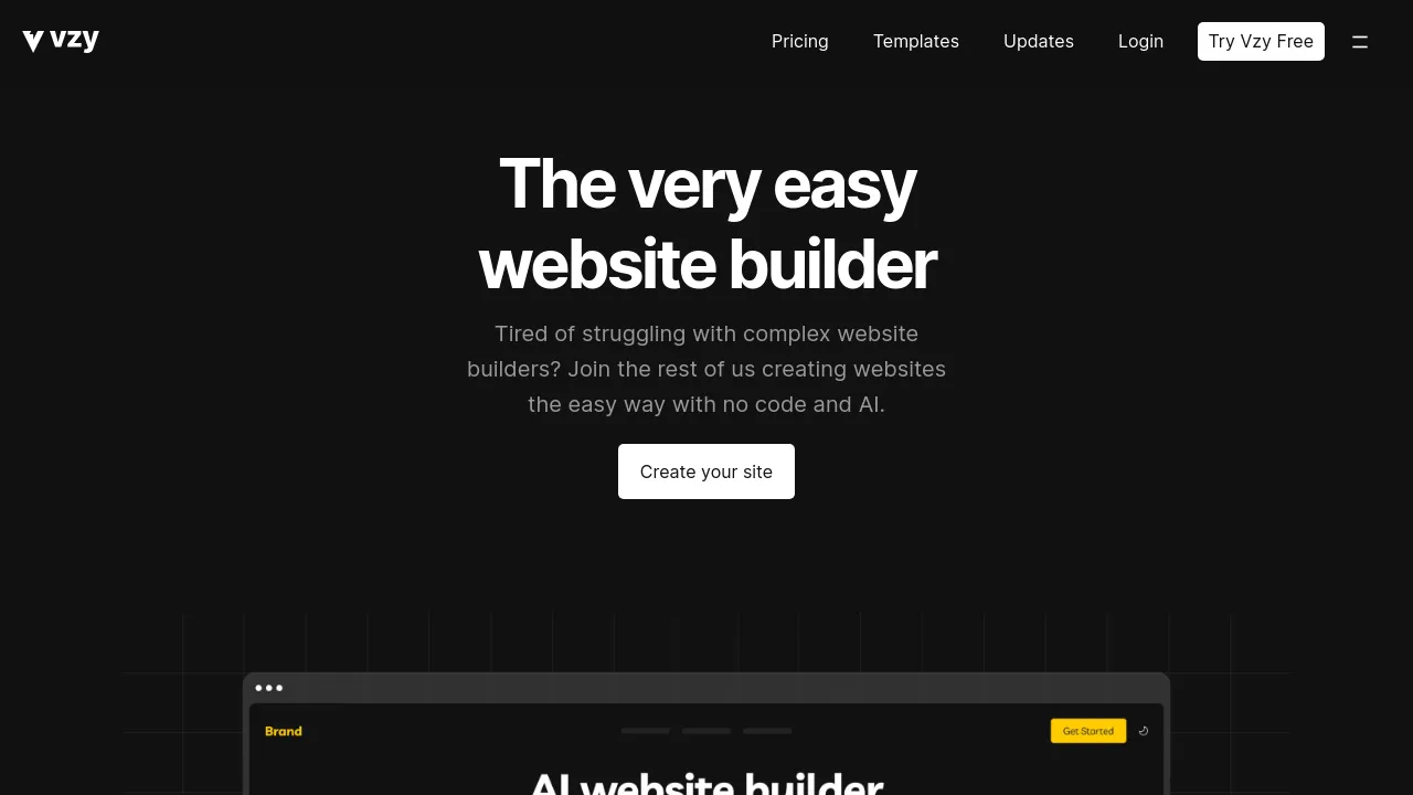 Screenshot of Vzy website