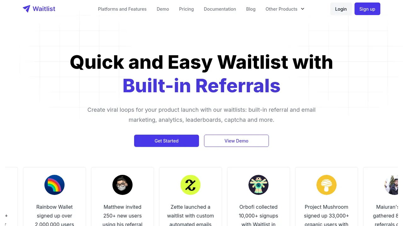 Screenshot of Waitlist website