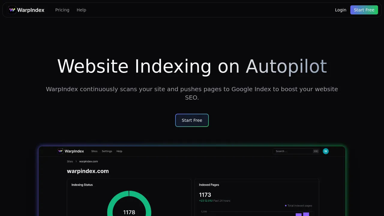 Screenshot of WarpIndex website