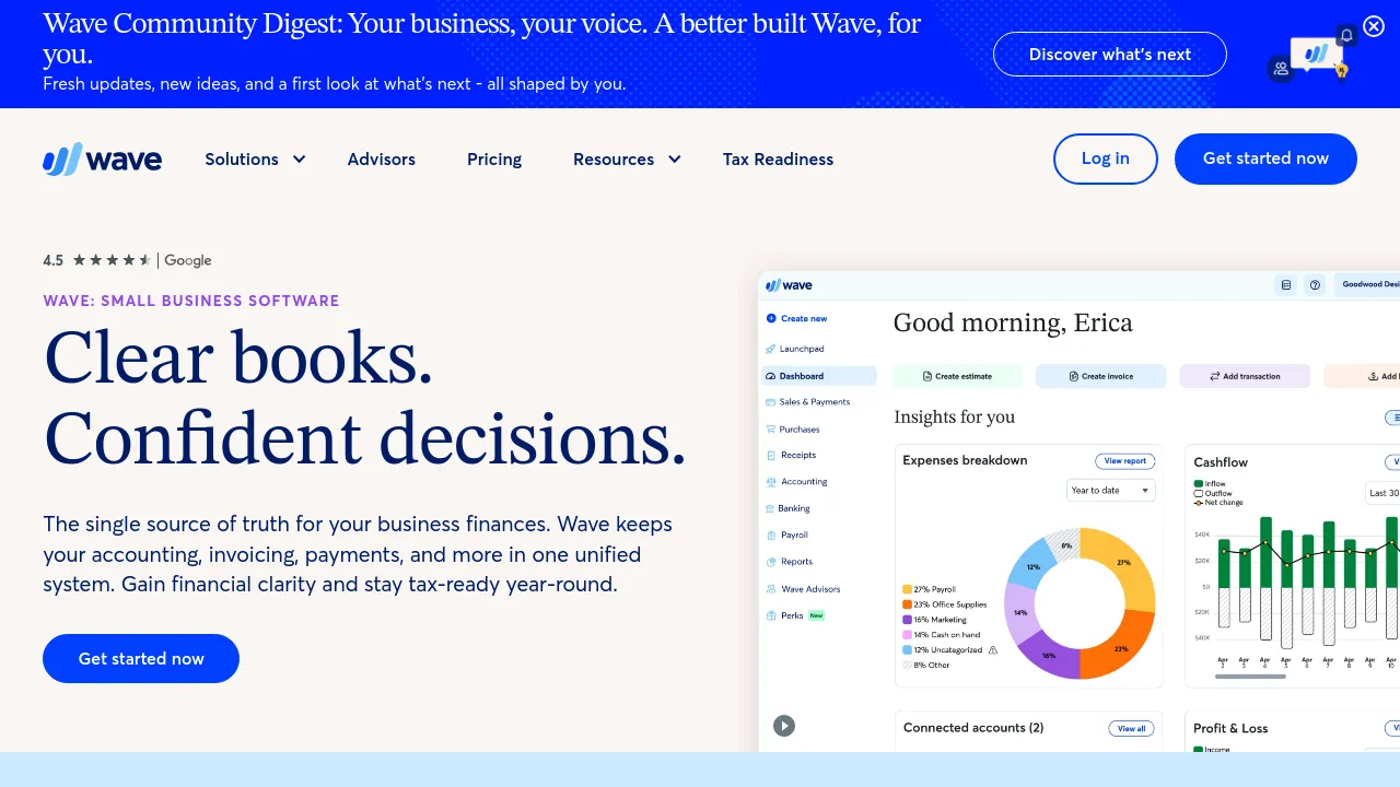Screenshot of Wave website