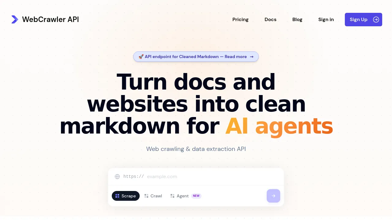 Screenshot of WebCrawlerAPI website