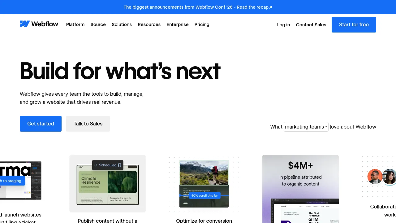 Screenshot of Webflow website