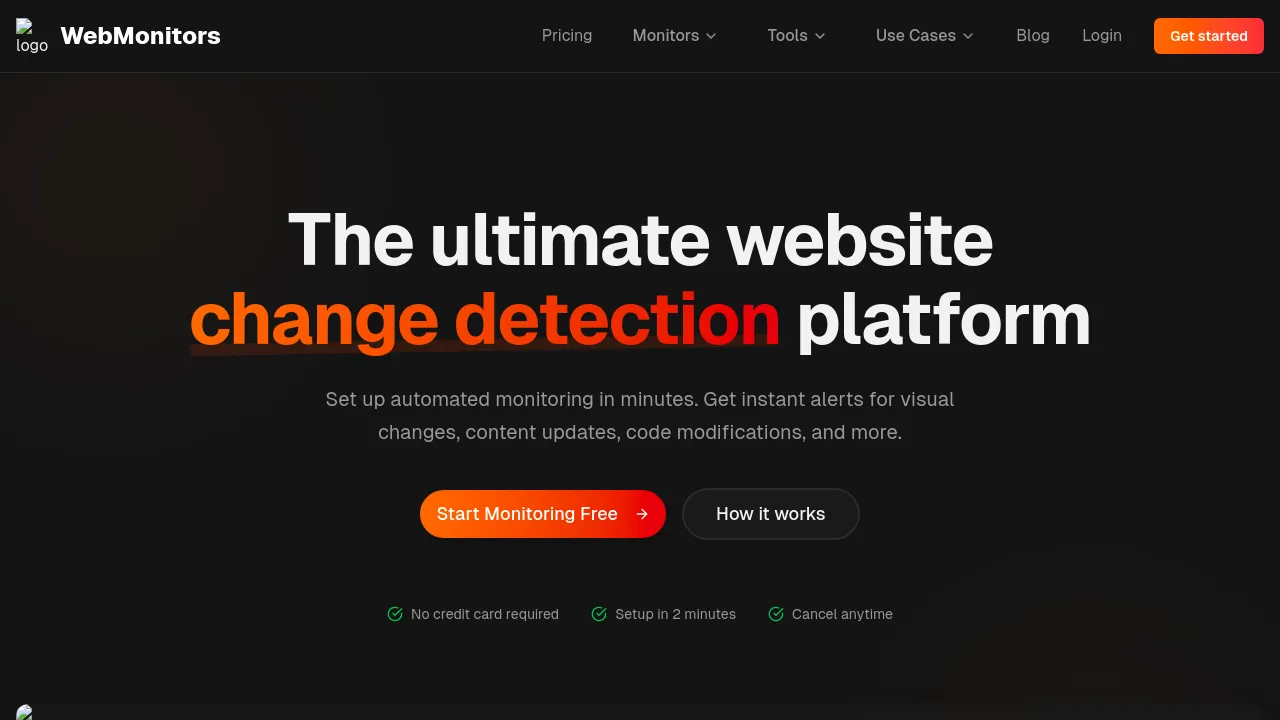Screenshot of WebMonitors website