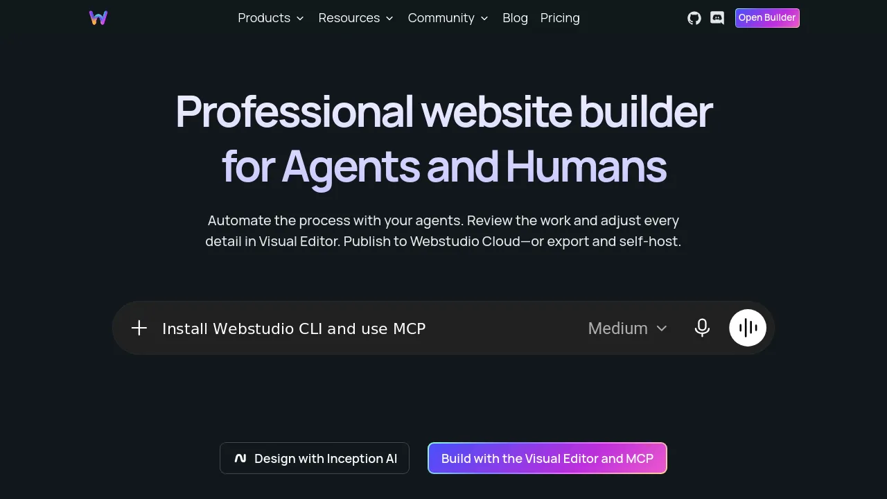 Screenshot of Webstudio website