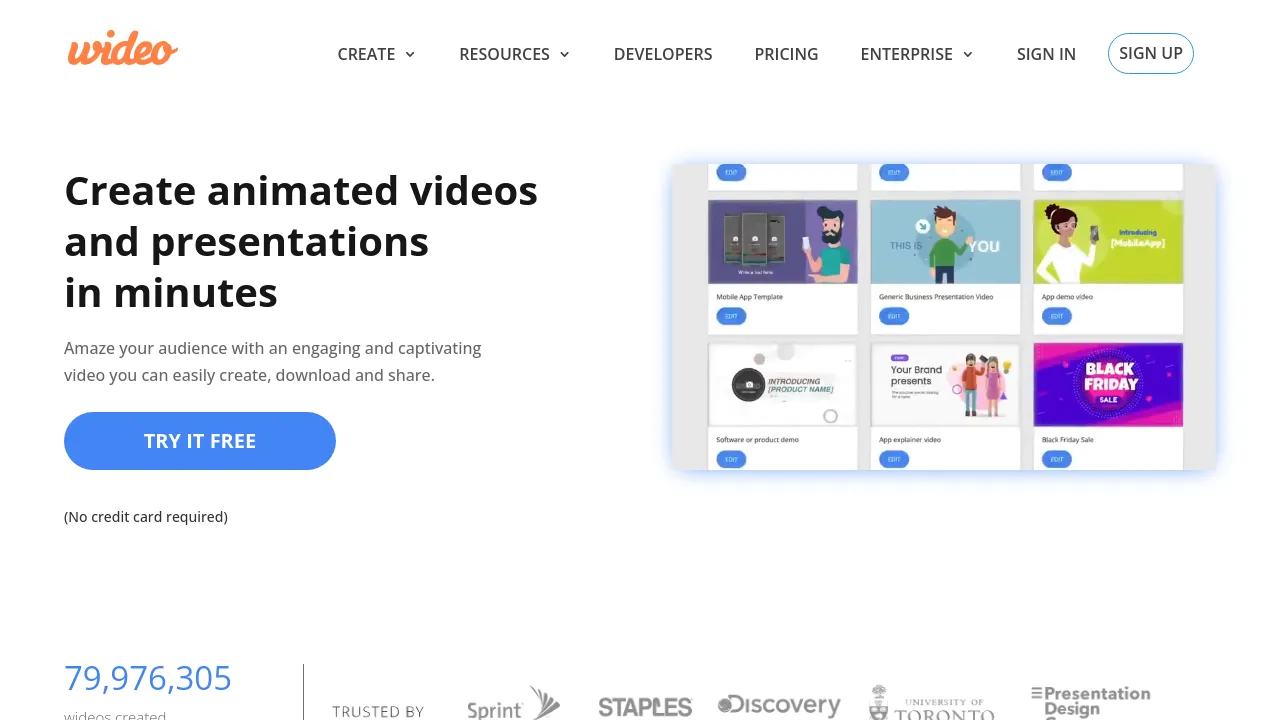 Screenshot of Wideo website
