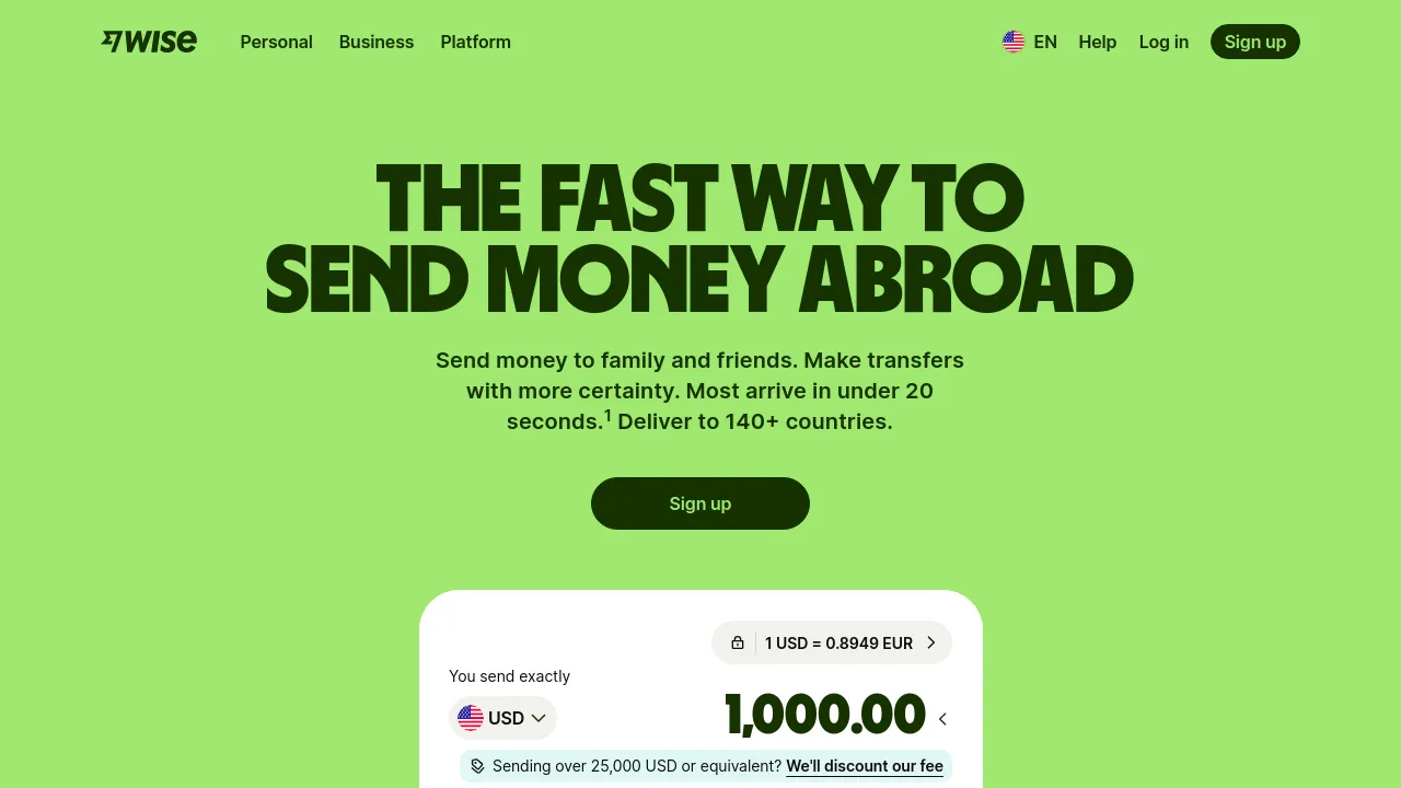 Screenshot of Wise website