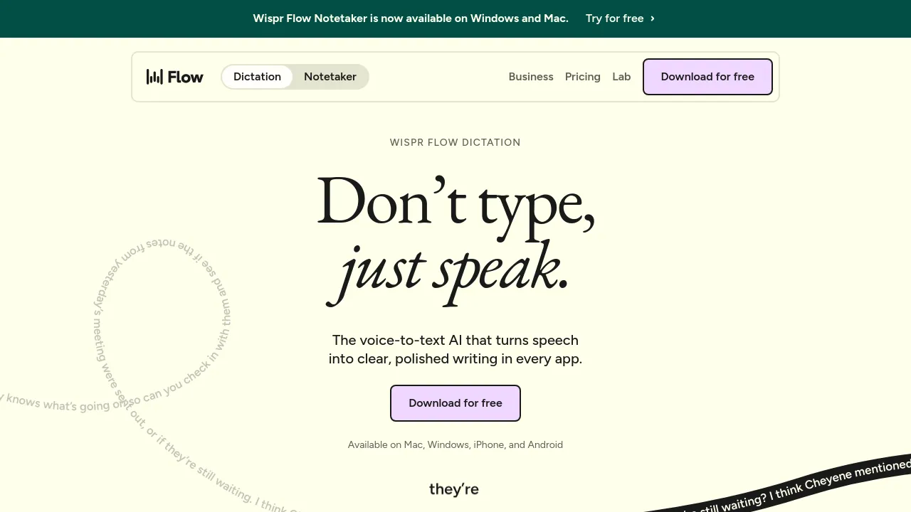 Screenshot of Wispr Flow website